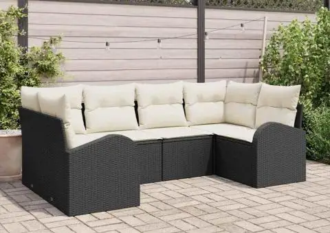 Set 6 Piese Canapea Grădină cu Perne Negru Ratan Sintetic - 1/5