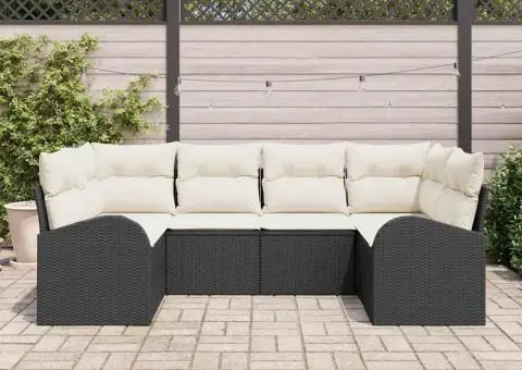 Set 6 Piese Canapea Grădină cu Perne Negru Ratan Sintetic - 3/5