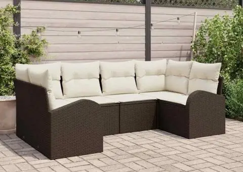 Set de Canapea de Grădină cu 6 Piese și Perne Maro din Poliratan - 1/5