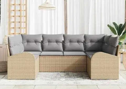 Set de canapea pentru grădină cu perne Bej din ratan poli - 3/5