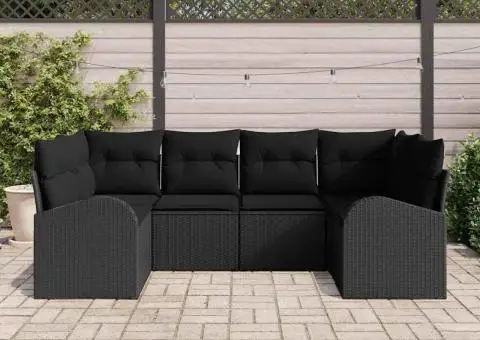 Set Canapea pentru Grădină de 6 Piese cu Pernă Negru Poliratán - 3/5