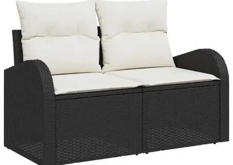 Set de canapea de grădină cu 7 piese și perne Poly Rattan Negru - 4/5