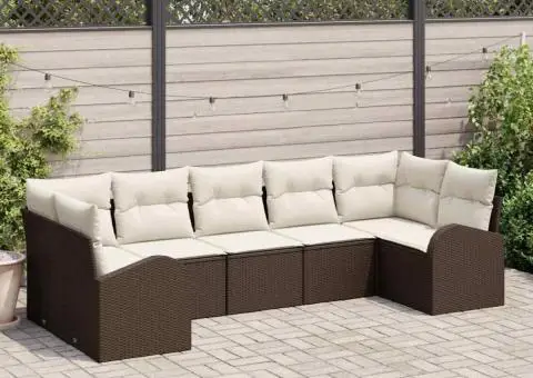 set de sofa pentru grădină 7 piese cu perne maro din rattan - 1/5