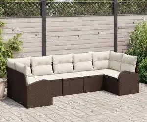 vidaXL set de sofa pentru grădină 7 piese cu perne maro din rattan