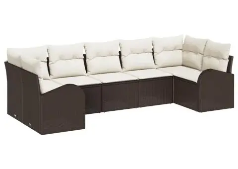 set de sofa pentru grădină 7 piese cu perne maro din rattan - 2/5