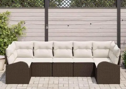 set de sofa pentru grădină 7 piese cu perne maro din rattan - 3/5