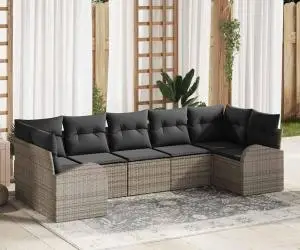 vidaXL Set canapea de grădină 7 piese cu perne gri din ratan sintetic