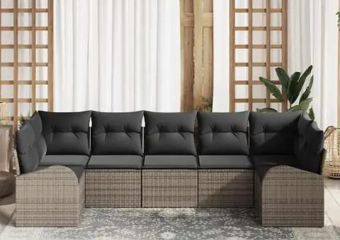 Set canapea de grădină 7 piese cu perne gri din ratan sintetic - 3/5