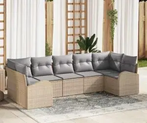 vidaXL Set de canapea de grădină 7 piese cu perne bej din ratan poliester