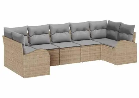 Set de canapea de grădină 7 piese cu perne bej din ratan poliester - 2/5