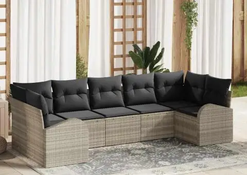 Set de canapea de grădină 7 piese cu perne Gri deschis din Poliratan - 1/5