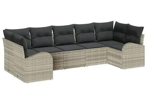 Set de canapea de grădină 7 piese cu perne Gri deschis din Poliratan - 2/5