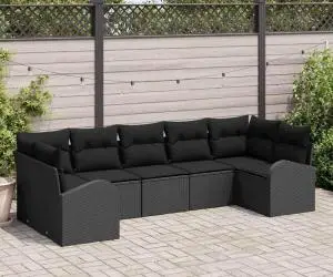 vidaXL Set de canapele de grădină cu 7 piese și perne Ratan negru