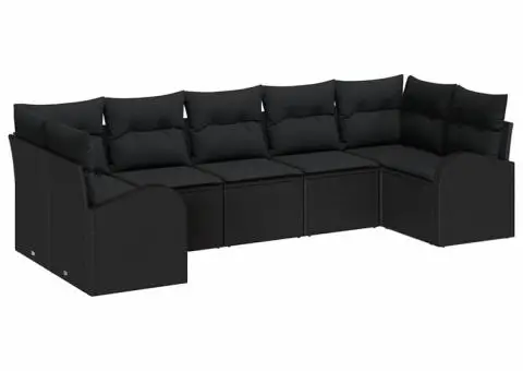 Set de canapele de grădină cu 7 piese și perne Ratan negru - 2/5