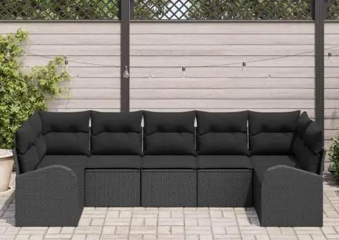 Set de canapele de grădină cu 7 piese și perne Ratan negru - 3/5
