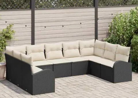 Set Canapea Grădină 9 Piese cu Perne Negru Poliratan - 1/5
