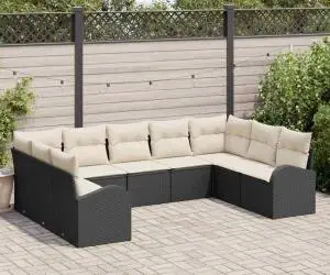 vidaXL Set Canapea Grădină 9 Piese cu Perne Negru Poliratan