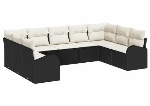 Set Canapea Grădină 9 Piese cu Perne Negru Poliratan - 2/5