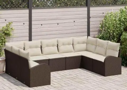 Set de canapea de grădină cu 9 piese și perne, Maro, Ratan Polietilenă - 1/5