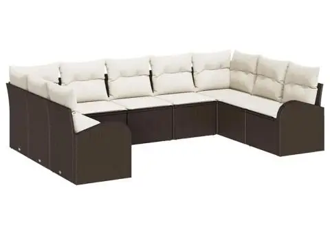 Set de canapea de grădină cu 9 piese și perne, Maro, Ratan Polietilenă - 2/5