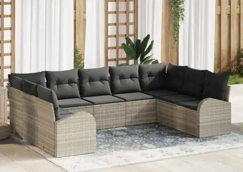 Set de Canapea pentru Grădină cu 9 Piese și Perne Gri deschis Poliratan - 1/5