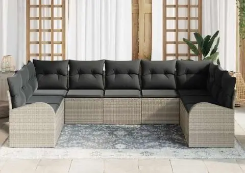 Set de Canapea pentru Grădină cu 9 Piese și Perne Gri deschis Poliratan - 3/5