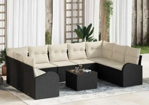 Set de canapea de grădină cu 9 piese, cu perne, Ratan poli maro - 1/5