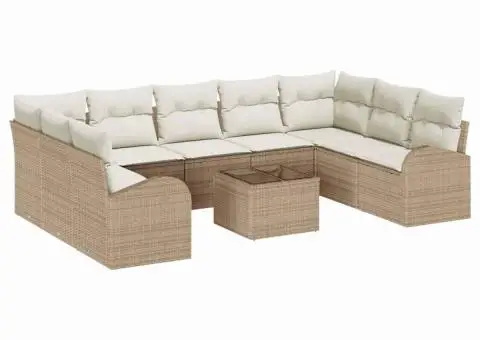 Set de canapea de grădină 10 piese cu perne bej ratan poli - 2/5