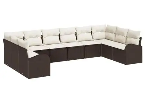 Set de canapele de grădină cu 10 piese cu perne din ratan poliester maro - 2/5