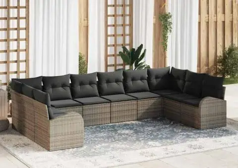 Set de canapea de grădină cu 10 piese din poliratan gri și perne - 1/5