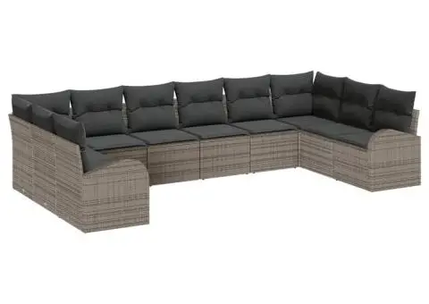 Set de canapea de grădină cu 10 piese din poliratan gri și perne - 2/5