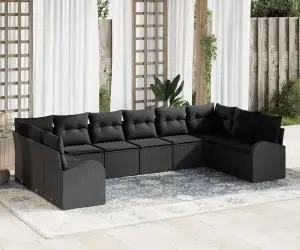 vidaXL Set de grădină cu 10 piese cu perne din rattan poliratan negru