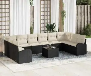 vidaXL Set de canapea de grădină cu 10 piese și perne din rattan poli, negru.