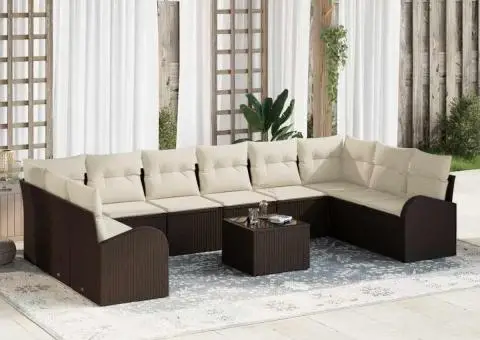 Set de canapea de grădină cu 10 piese și perne crem în ratan gri - 1/5