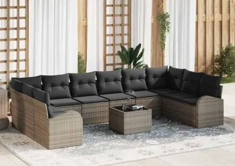 Set canapele grădină 10 piese cu perne ratan poliester negru - 1/5