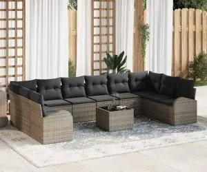 vidaXL Set canapele grădină 10 piese cu perne ratan poliester negru
