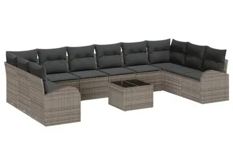 Set canapele grădină 10 piese cu perne ratan poliester negru - 2/5