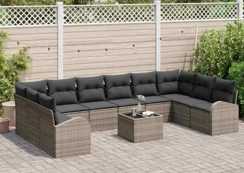 Set canapele grădină 10 piese cu perne ratan poliester negru - 3/5