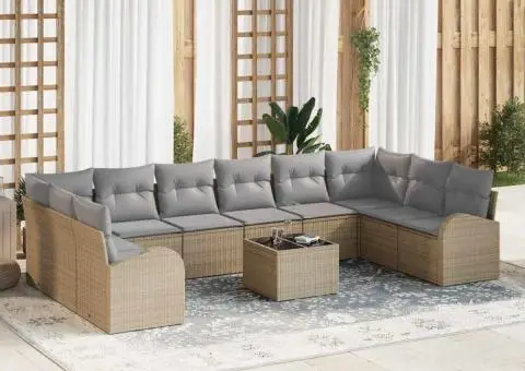 Set de canapea de grădină cu 11 piese și perne în Rattan Policarbonat Negru - 1/5