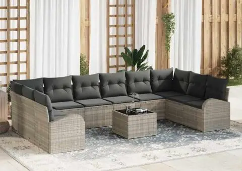 Set de canapea de grădină cu 11 piese și perne din ratan poli gri - 1/5