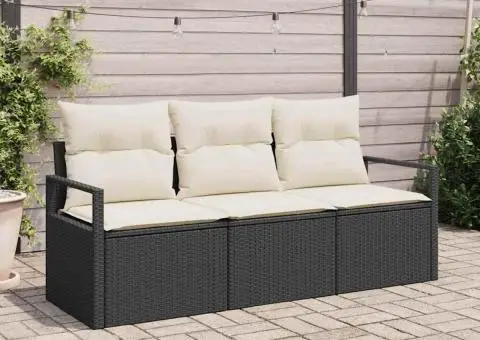 Set de Canapea de Grădină cu Pernuțe Negru din Poliratan - 1/5