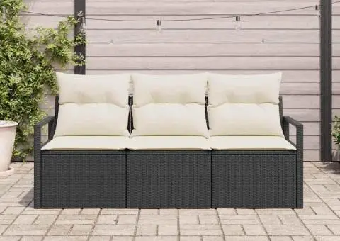 Set de Canapea de Grădină cu Pernuțe Negru din Poliratan - 3/5