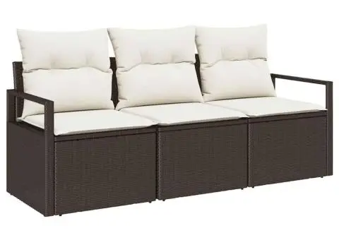 Set de canapea de grădină cu perne maro din poli ratan - 2/5