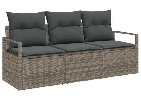 Set canapea grădină 3 piese cu perne gri din ratan poliester - 2/5