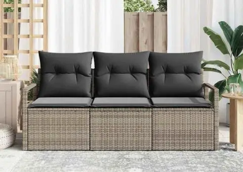 Set canapea grădină 3 piese cu perne gri din ratan poliester - 3/5