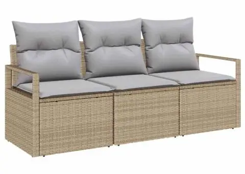 Set de Canapele de Grădină în 3 Piese cu Perne Bej Ratan Poliester - 2/5