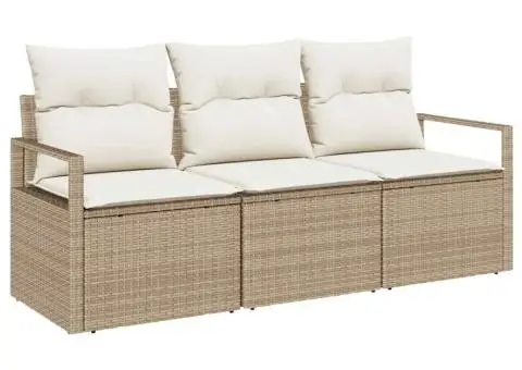 Set de Canapea de Grădină cu Pernuțe Bej Poli Ratan - 2/5