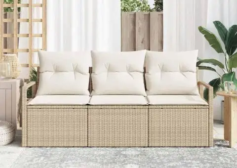 Set de Canapea de Grădină cu Pernuțe Bej Poli Ratan - 3/5