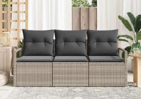 Set canapea de grădină 3 piese cu perne gri deschis poliratan - 3/5