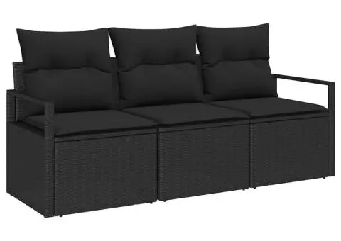 Set canapea de grădină cu perne Negru Poliratan - 2/5